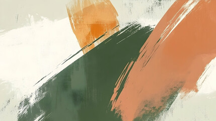 Abstract minimalist background design showcasing dynamic brush strokes in earthy green and burnt sienna, ideal for creative portfolios