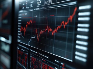 A digital chart depicting stock market trends with fluctuating red graphs. The image has a business and finance theme, evoking a sense of market volatility.