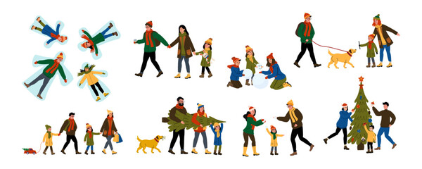 Families enjoying winter activities together, celebrating the joy of the holiday season outdoors