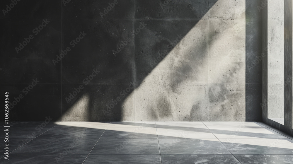 Wall mural modern minimalist interior with natural light casting shadows in a stylish concrete room showcasing 