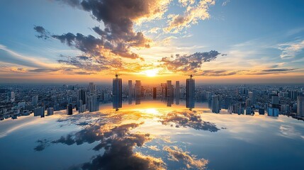 business district enhanced by digital graphs demonstrating advancements in urban technology.