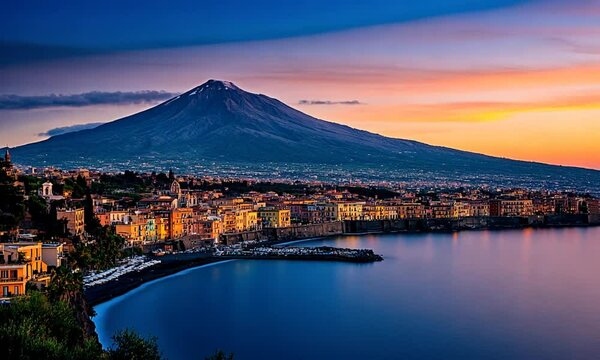 Mount Etna and the Coastline of Catania, Sicily