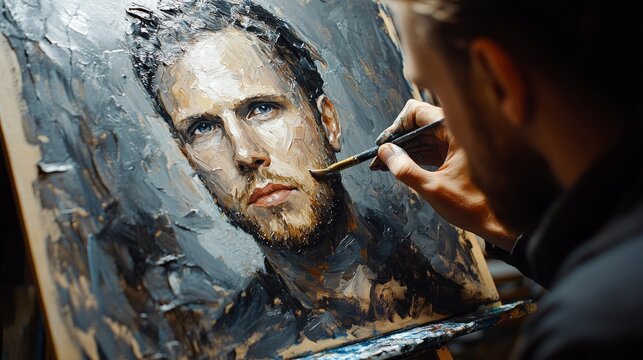 Artist Creating Self-Portrait in Studio Setting