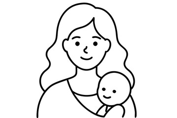 Mother and Child line art Vector Illustration 