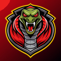Stylized logo featuring a fierce green cobra with red accents designed for esports teams and gaming events