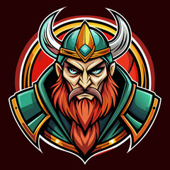 Obraz premium Bold viking esports logo featuring a fierce warrior with a vibrant beard and helmet design, suitable for gaming teams and tournaments