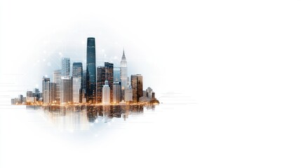 Obraz premium This composition illustrates a futuristic smart city with digital elements, featuring one side in daylight and the other in night mode