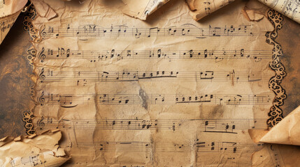 Decorative sheet music with intricate borders on aged paper, showcasing musical notes and symbols for classical compositions