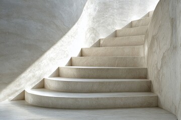 Naklejka premium Curved white staircase design in contemporary building interior with smooth textures