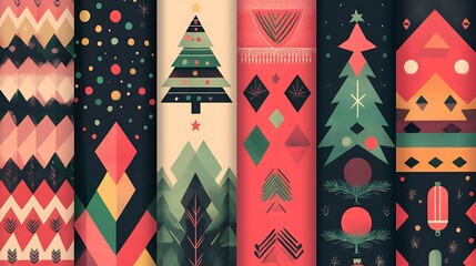 Christmas geometric patterns inspired by holiday motifs