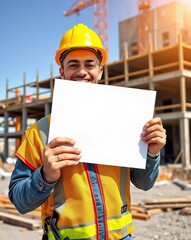 Construction Worker Holding A Blank Paper