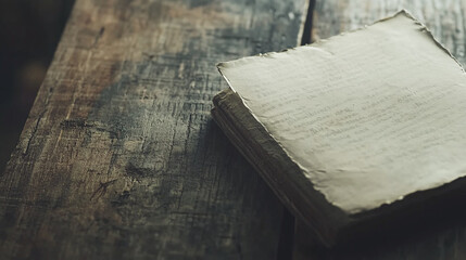 classic top view of a stack of old papers with blank empty paper on top, text mockup sepia black and white vintage on dark table realistic surface retrospect sheet bundle postcards antique vintage