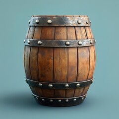 Fototapeta premium Rustic Wooden Barrel with Metal Bands