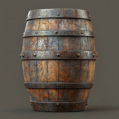 Fototapeta premium Rustic Wooden Barrel with Metal Bands