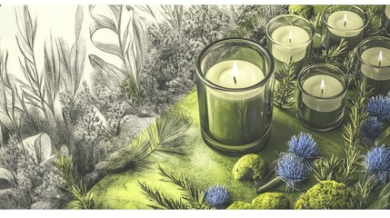 Serene Floral Candle Arrangement: A Perfect Poster for Creating Peaceful Atmosphere in Homes, Spas, or Yoga Studios