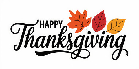 Shiny yellow and orange maple leaves decorated stylish black text Happy Thanksgiving Day. Poster or banner design.

