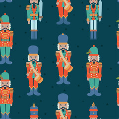 Christmas seamless pattern with nutcracker.