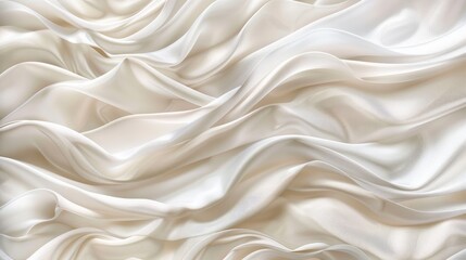 Obraz premium Abstract horizontal background with white, beige, and pearl wave fabric texture.