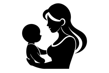 Happy mother with her baby silhouette avatar.