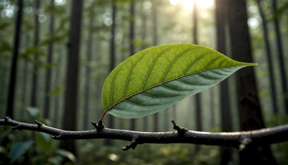 Quivering Leaf on Tree Branch in Forest