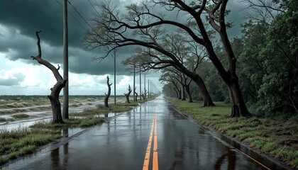 Hurricane Flood Submerges Florida Coastal Road