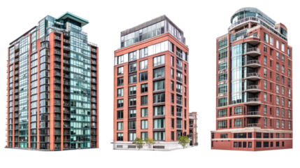 Modern Condos in Urban Setting on Clear Background Generative AI