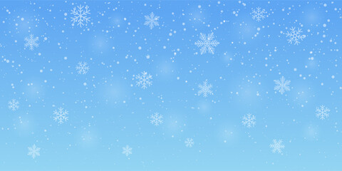Winter blue background with beautiful snowflakes. Falling snow. Snowfall. Vector illustration.