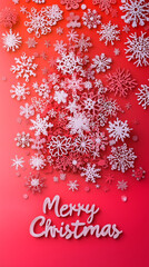 Christmas Card with Snowflake Tree Design on Red Background
