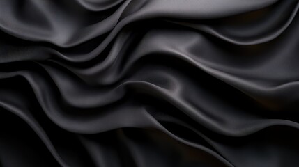 Obraz premium Image showcases smooth, flowing black satin fabric, with elegant folds portraying luxury, sophistication, and timeless style in a modern artistic presentation.
