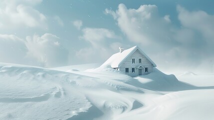 In bitter winter weather, a house is blanketed in a deep pile of snow, Generative AI.