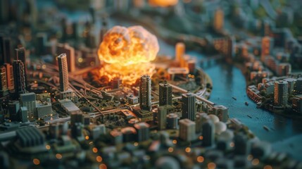 a nuclear bomb explosion in the middle of the city