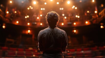Fototapeta premium Actor performing on stage in a theater, showcasing the passion and skill involved in the performing arts