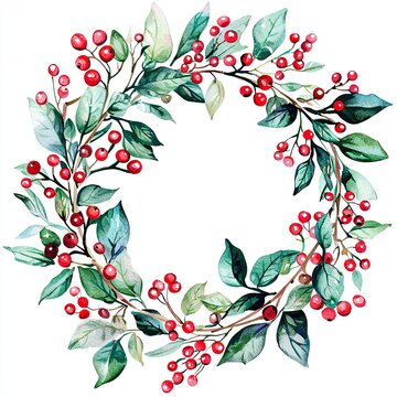 recommend clip art: Watercolor circle wreath with flowers. An image of a circle picture frame decorated with flowers and green leaves and separated with a white background. Wedding and springtime concept