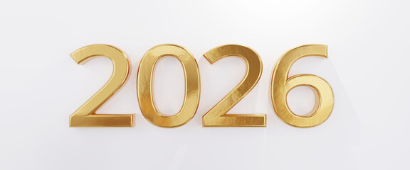 golden year number 2026 on light grey white background as new year