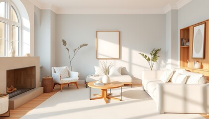 A serene retreat in soothing pastels, minimalist chic meets subtle geometric charm, pale blues and creamy whites dance in intricate patterns.