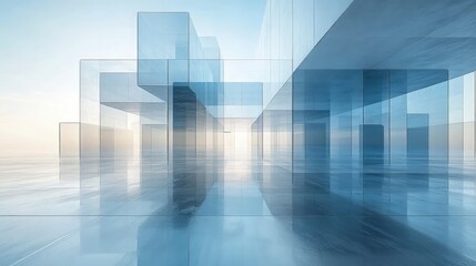Fototapeta premium Elegant abstract background with translucent layers of squares and lines, calm blue and silver gradients, representing transparency in insurance policies