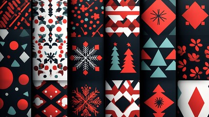 Christmas geometric patterns inspired by holiday motifs