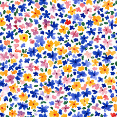 Fototapeta premium Watercolor floral seamless pattern print hand painting with abstract flowers and plants, design texture. Tileable Seamless pattern watercolor floral pattern for textile, stationery, wedding deisgn