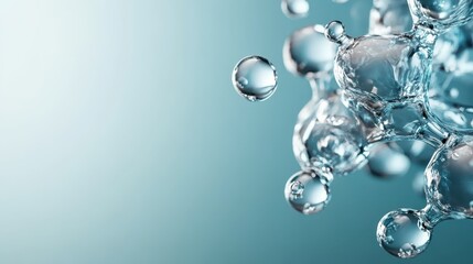 A 3D representation of a transparent liquid molecule featuring a glossy surface with a blue tint, highlighting the beauty of molecular structures and nature's complexity.