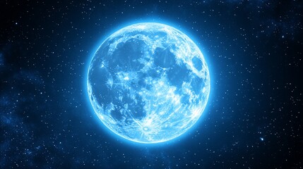 Fototapeta premium A full blue moon glowing in the night sky surrounded by stars.