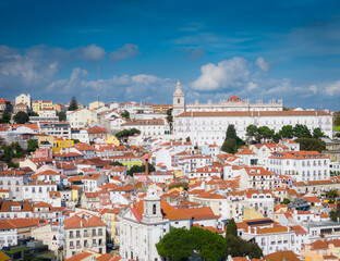 Aerial drone photo of Monastery of Sao Vicente de Fora (Mosteiro de Sao Vicente de Fora) in Alfama...