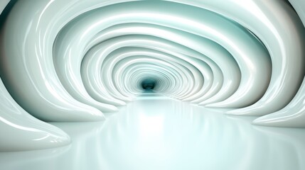 Obraz premium A surreal futuristic tunnel featuring smooth, flowing white surfaces that create an organic aesthetic, leading to an unknown destination, evoking curiosity and wonder.