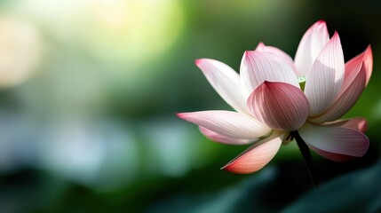 Obraz premium A beautiful close-up of a lotus flower with soft pink petals, captured in natural light, creating a serene and peaceful ambiance in the tranquil setting.