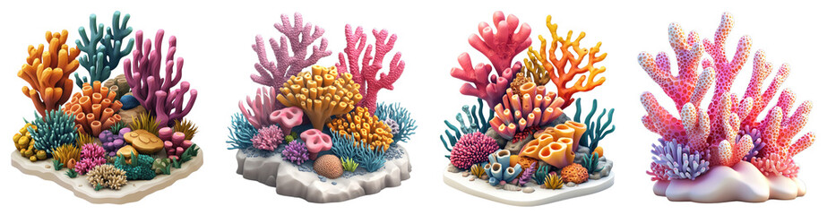 A 3D coral reef icon with a transparent background, showcasing vibrant underwater ecosystems for divers to explore.