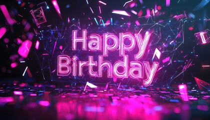 Futuristic "Happy Birthday" text with glitch effect