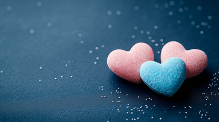 Obraz premium Pink and blue candy hearts on a dark navy background