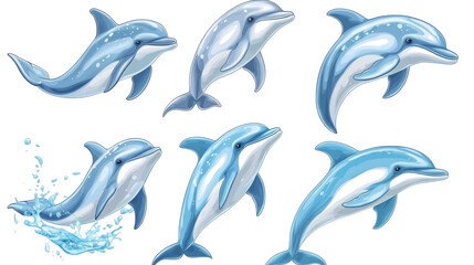 Set of Playful Dolphins Illustrated on a Transparent Background Generative AI