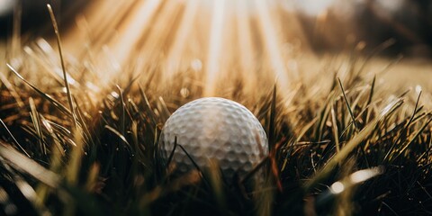 Golf Ball on Grass with Sun Rays