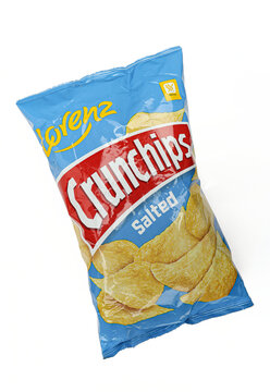 Lorenz salted Crunchips bag of potato chips isolated on white background