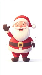 Santa Claus waving with a jolly smile, cartoon character style, isolated on white background